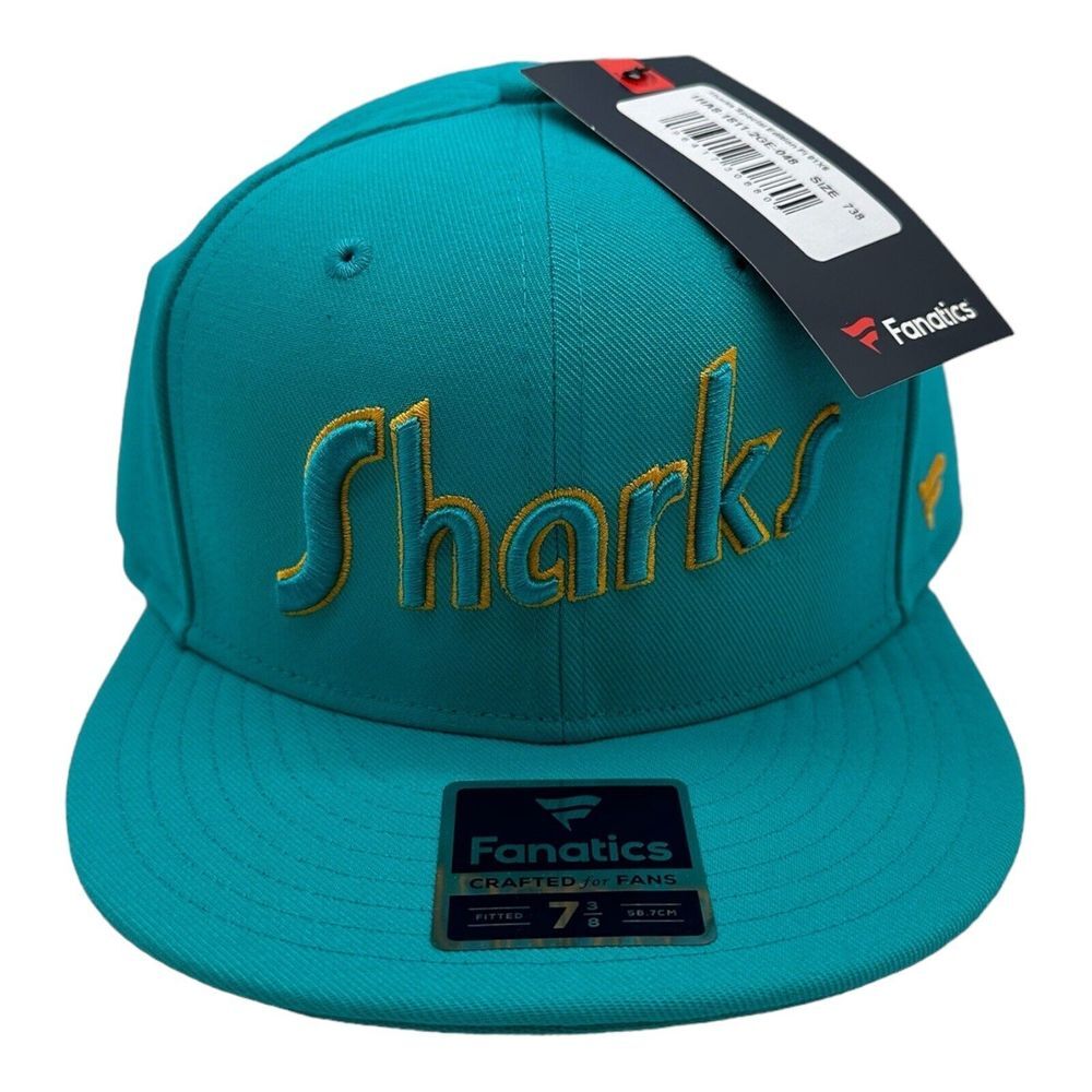 NWT Men's Fanatics San Jose Sharks Reverse Retro NHL Hockey Fitted Hat Cap 7 3/8